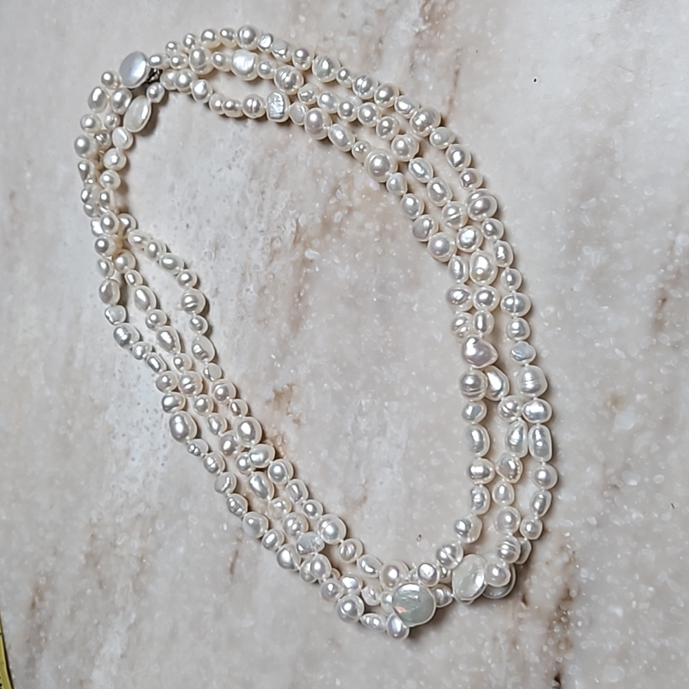 😍Honora 925 Silver 60" White Pearl Necklace😍NWOT